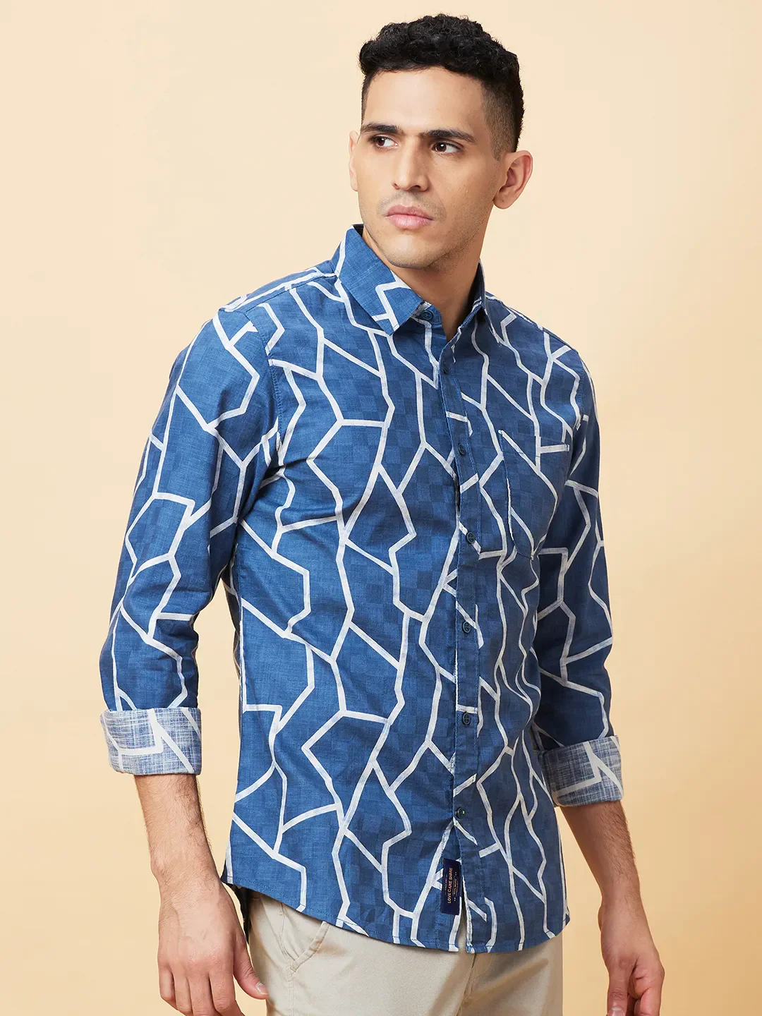 Blue Slim Fit Regular Collar Men's Shirt by Being Human Clothing - Image 4