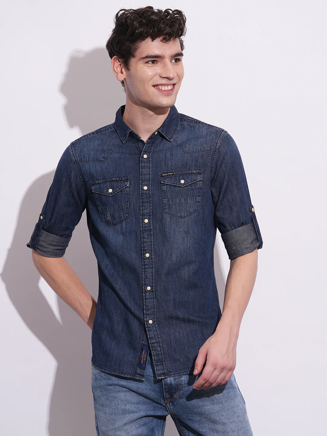 Dark Blue Regular Fit Regular Collar Men's Shirt by Being Human Clothing