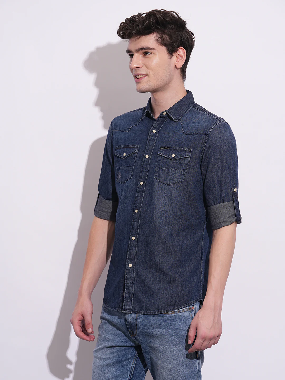 Dark Blue Regular Fit Regular Collar Men's Shirt by Being Human Clothing - Image 2
