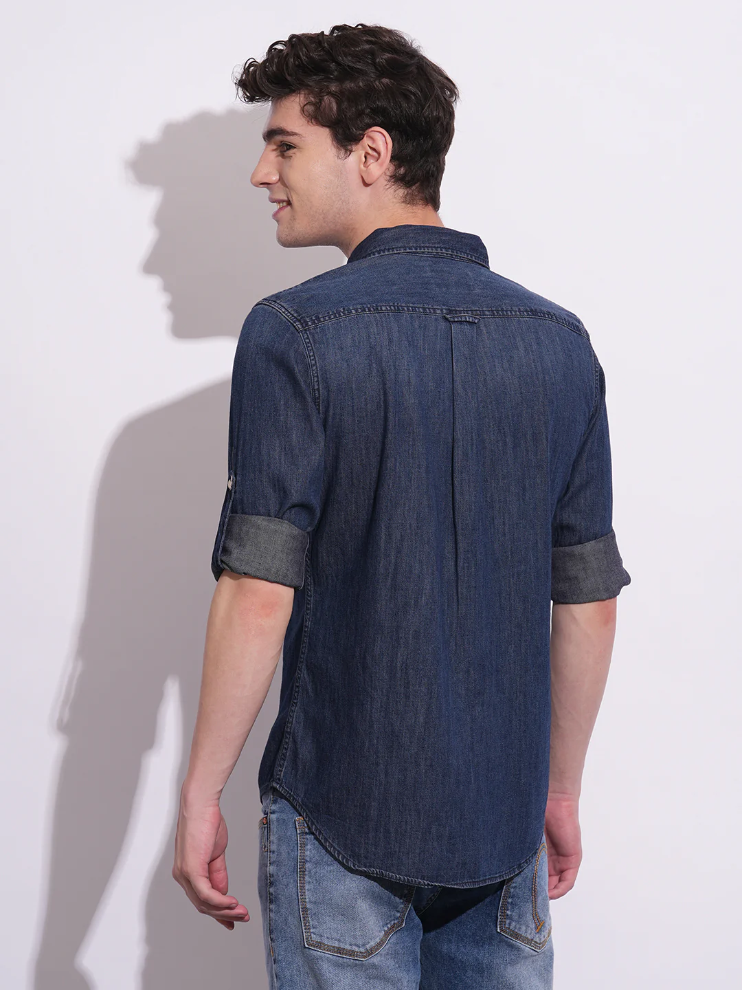 Dark Blue Regular Fit Regular Collar Men's Shirt by Being Human Clothing - Image 3