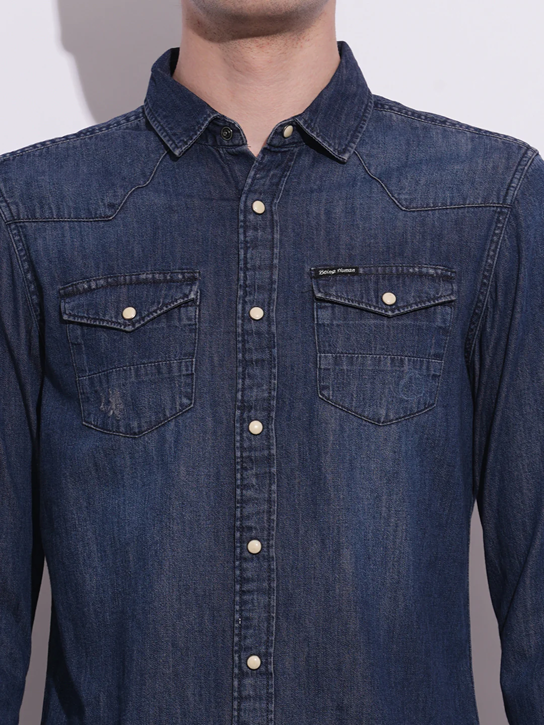 Dark Blue Regular Fit Regular Collar Men's Shirt by Being Human Clothing - Image 4
