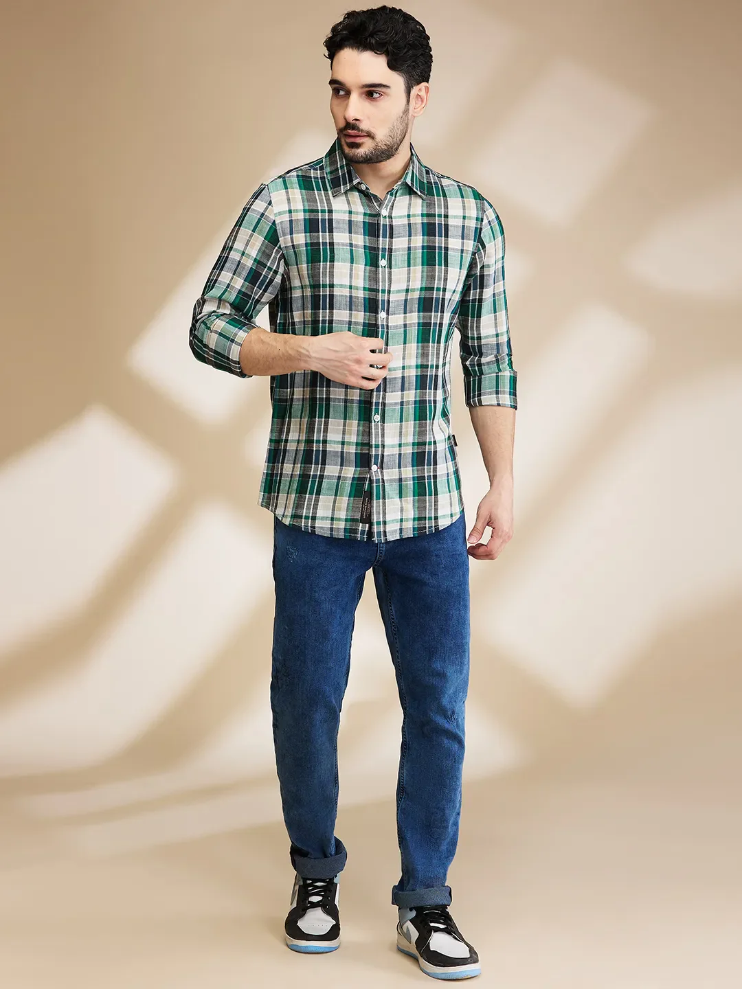 Dark Green Slim Fit Regular Collar Men's Shirt by Being Human Clothing - Image 2