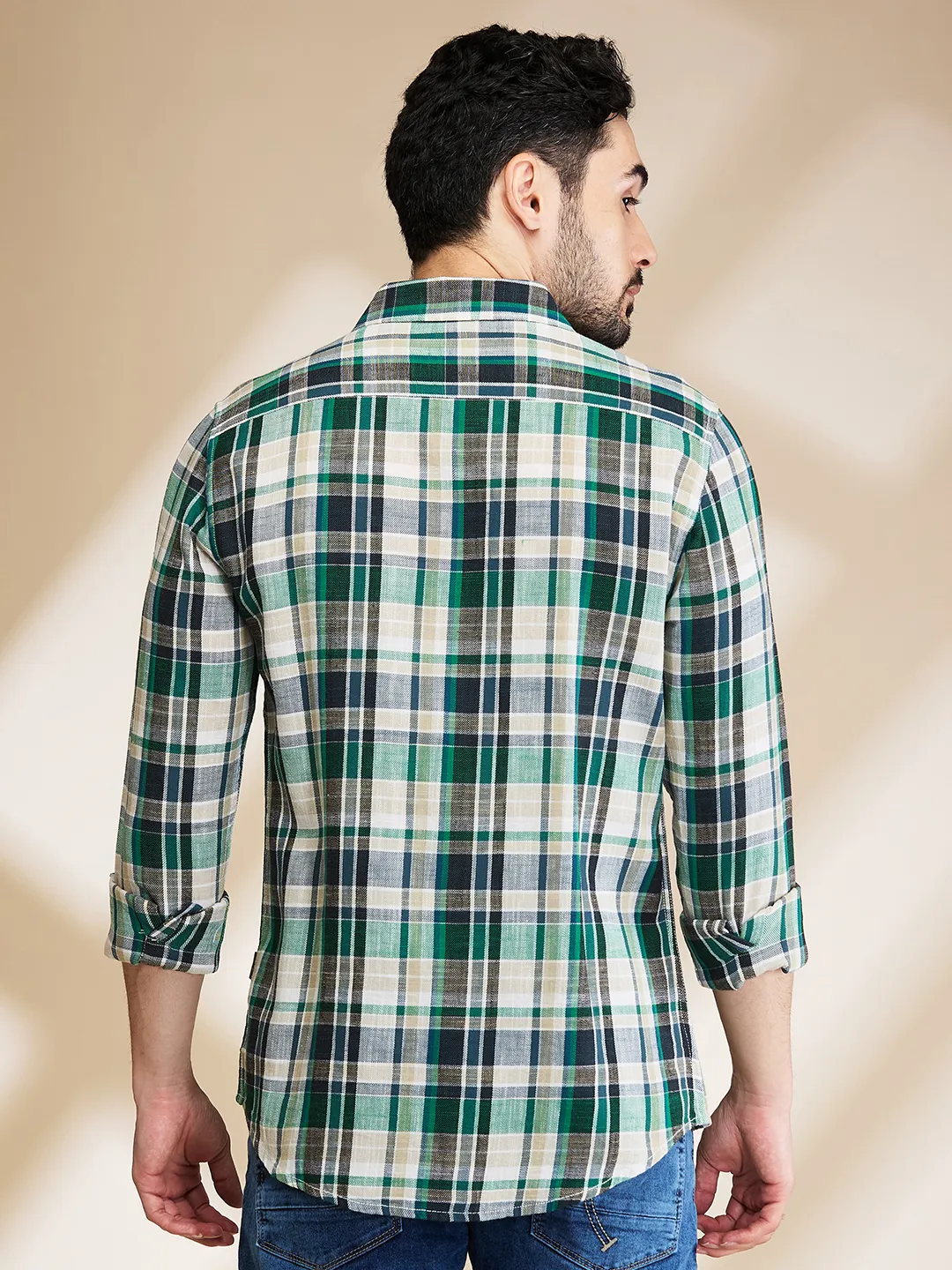 Dark Green Slim Fit Regular Collar Men's Shirt by Being Human Clothing - Image 3