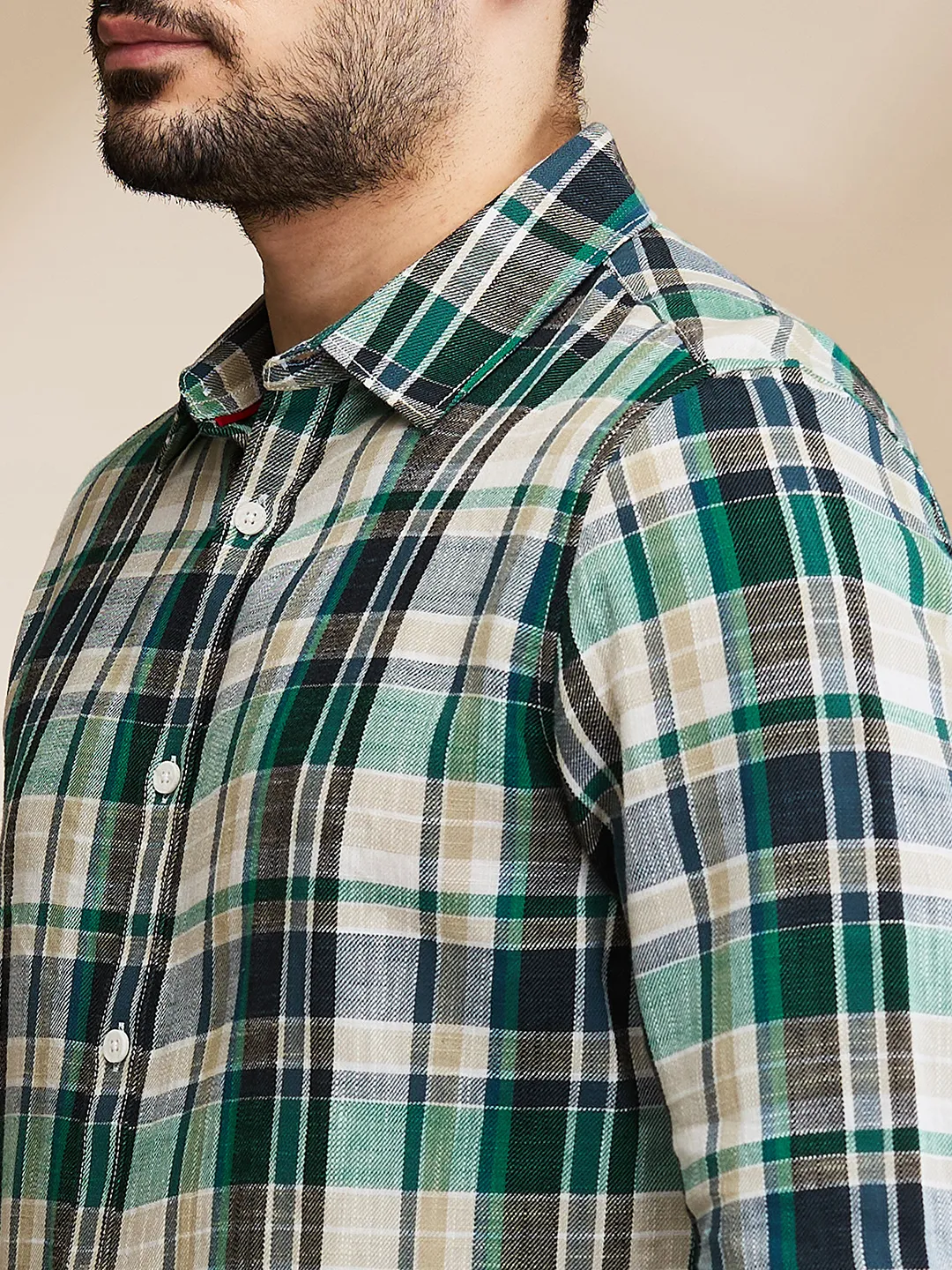 Dark Green Slim Fit Regular Collar Men's Shirt by Being Human Clothing - Image 5