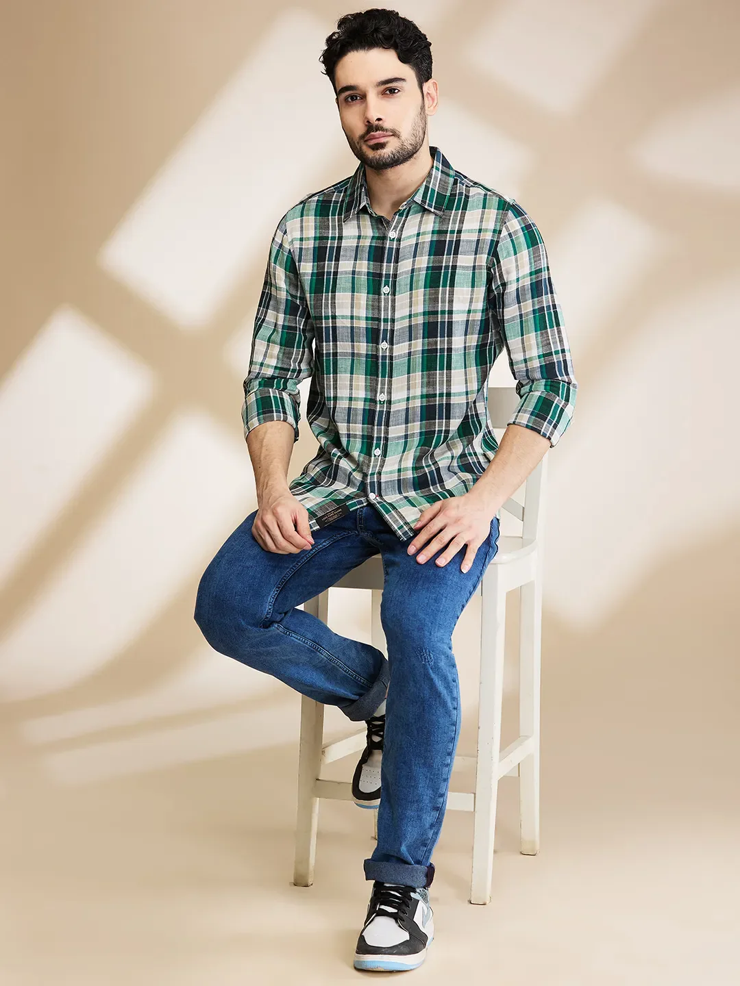 Dark Green Slim Fit Regular Collar Men's Shirt by Being Human Clothing - Image 6