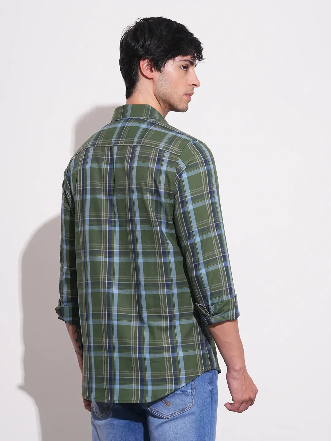 Dark Green Slim Fit Regular Collar Men's Shirt by Being Human Clothing - Image 3