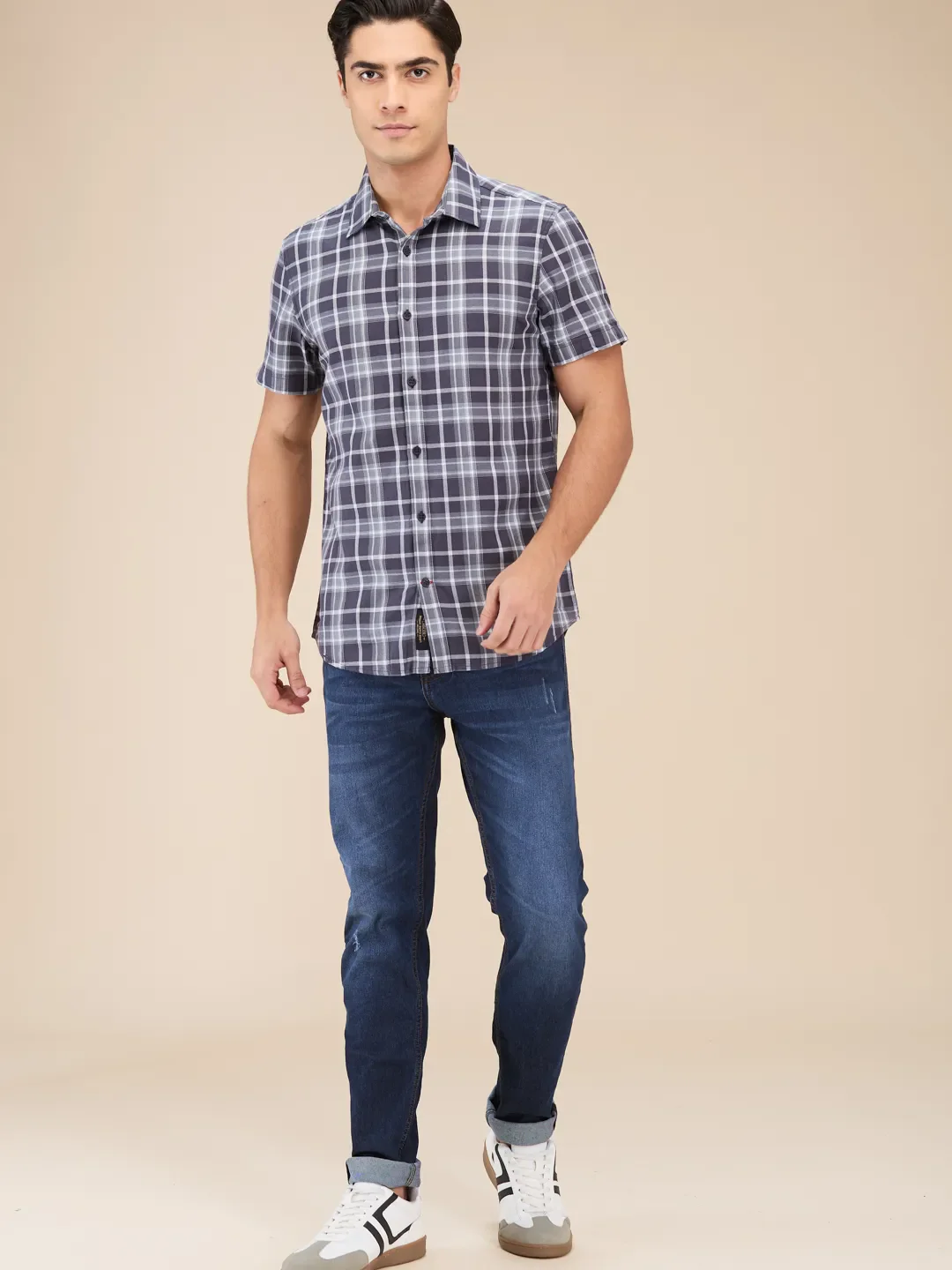 Grey Slim Straight Fit Regular Collar Short Sleeves Men's Shirt by Being Human Clothing - Image 2