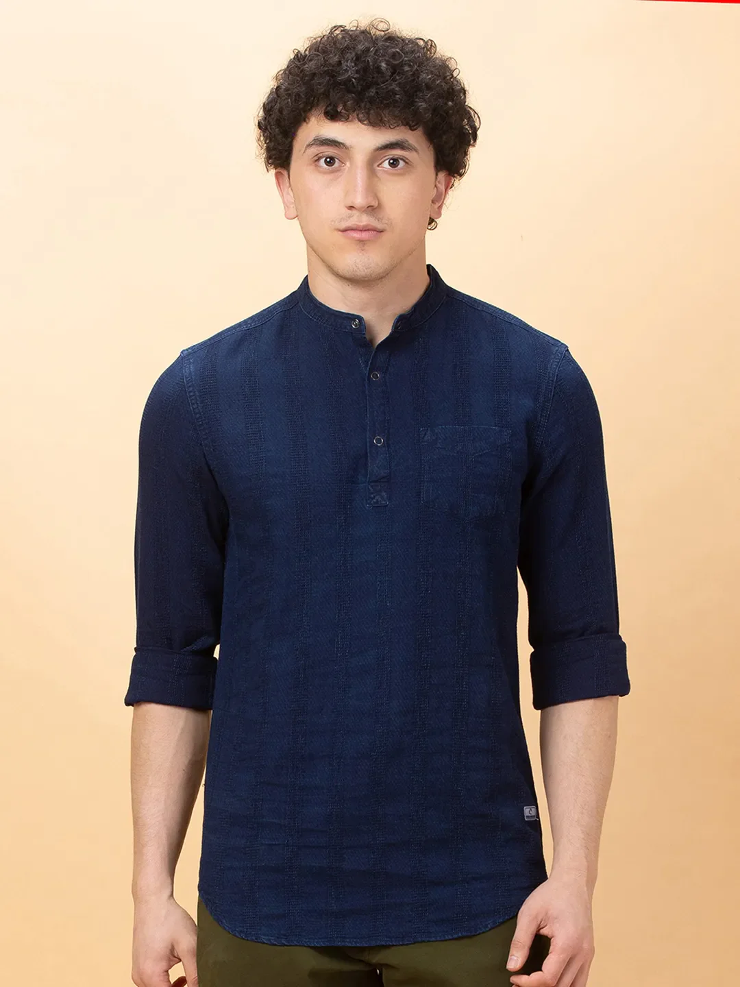 Dark Navy Slim Fit Regular Collar Men's Shirt by Being Human Clothing