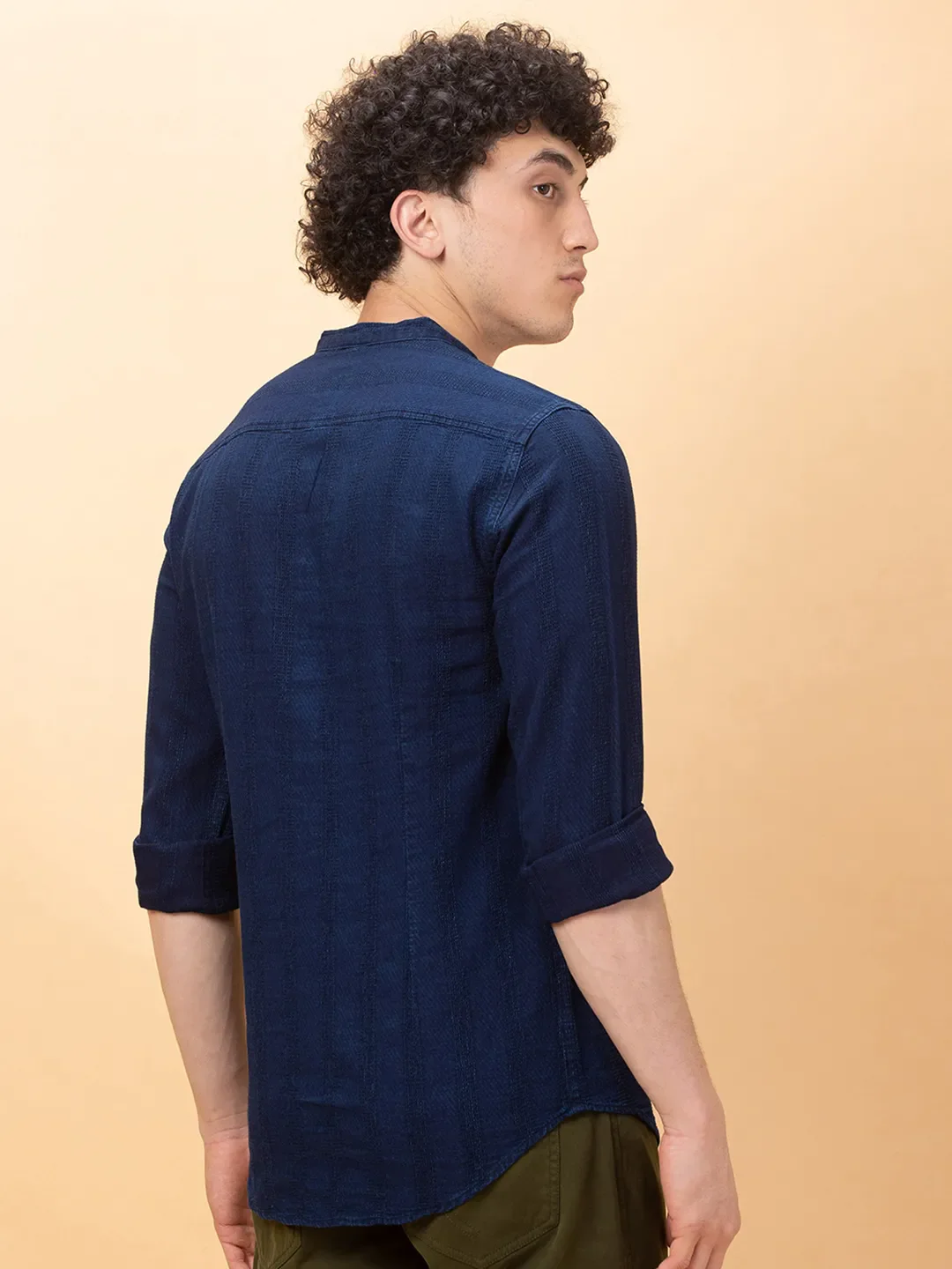 Dark Navy Slim Fit Regular Collar Men's Shirt by Being Human Clothing - Image 3