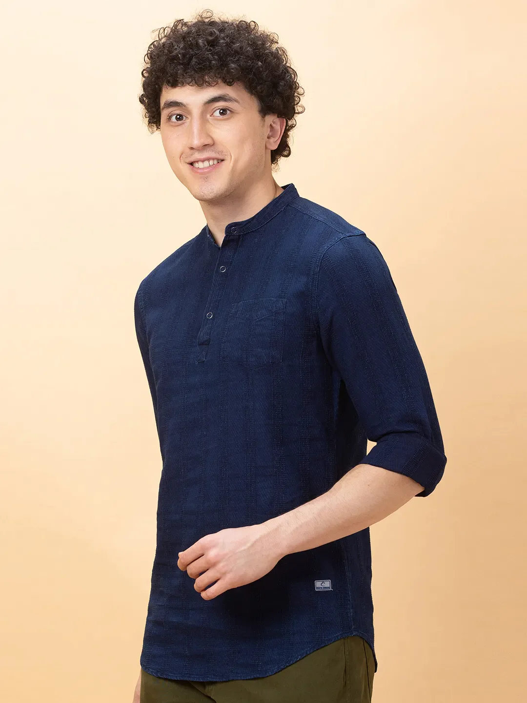 Dark Navy Slim Fit Regular Collar Men's Shirt by Being Human Clothing - Image 4