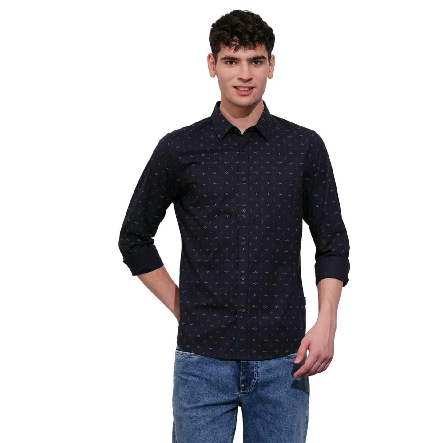 Navy Slim Fit Regular Collar Men's Shirt by Being Human Clothing