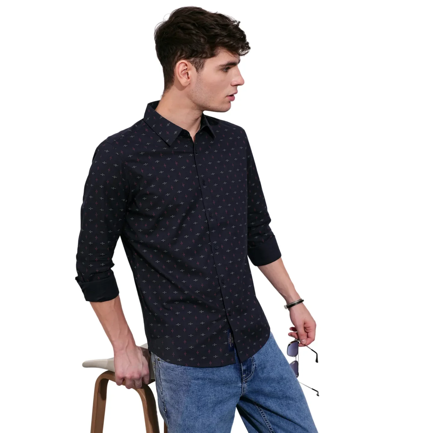 Navy Slim Fit Regular Collar Men's Shirt by Being Human Clothing - Image 6