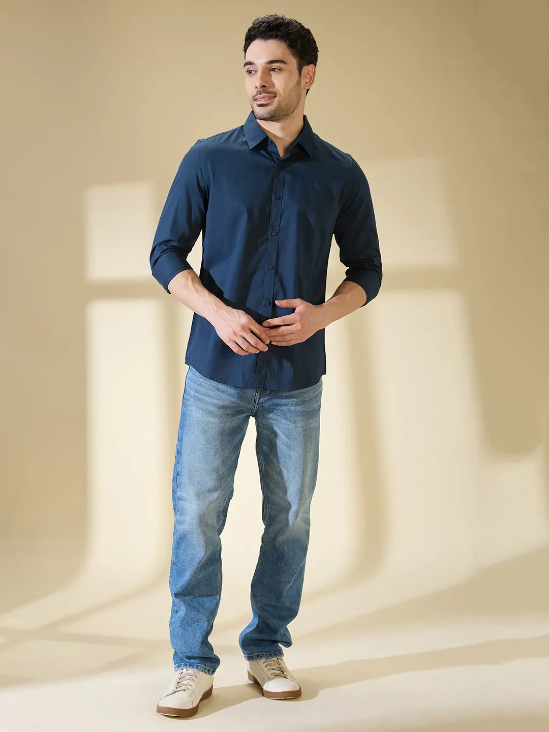Green Slim Straight Fit Regular Collar Long Sleeves Men's Shirt by Being Human Clothing - Image 2