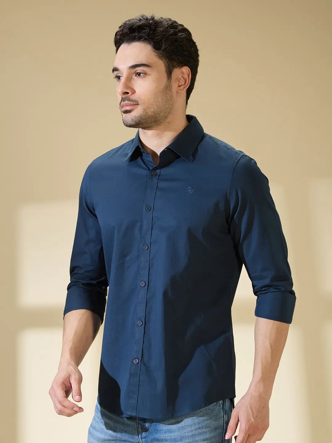 Green Slim Straight Fit Regular Collar Long Sleeves Men's Shirt by Being Human Clothing - Image 4
