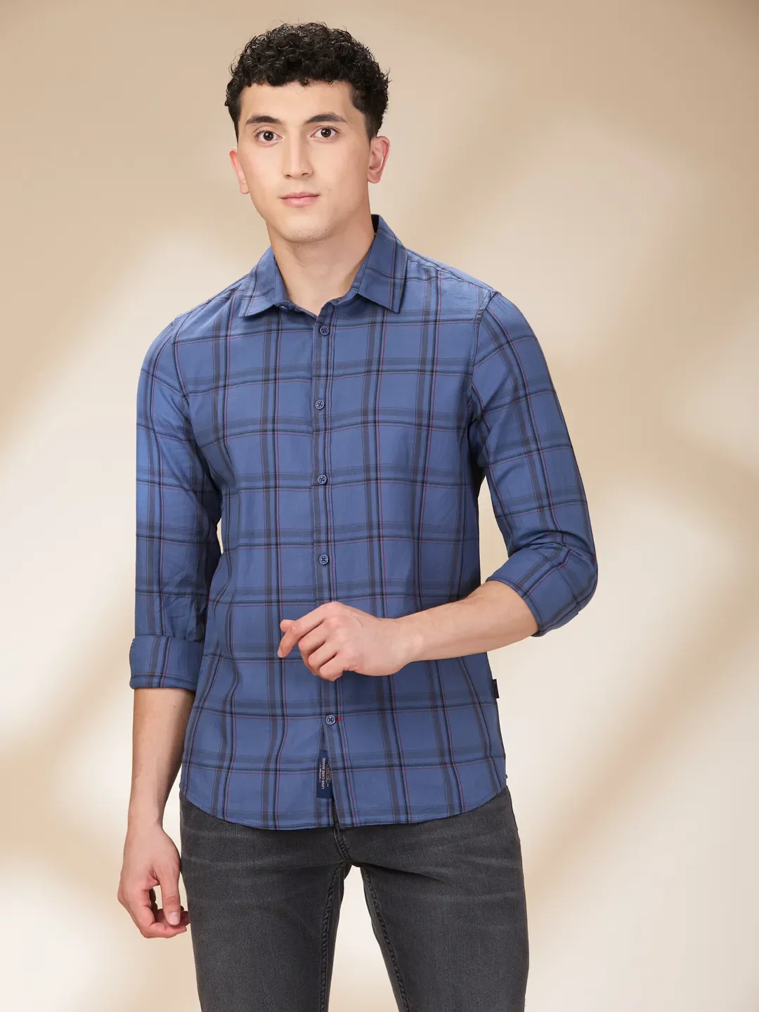 Blue Slim Fit Regular Collar Men's Shirt by Being Human Clothing