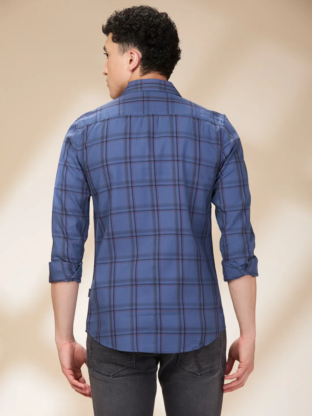 Blue Slim Fit Regular Collar Men's Shirt by Being Human Clothing - Image 3