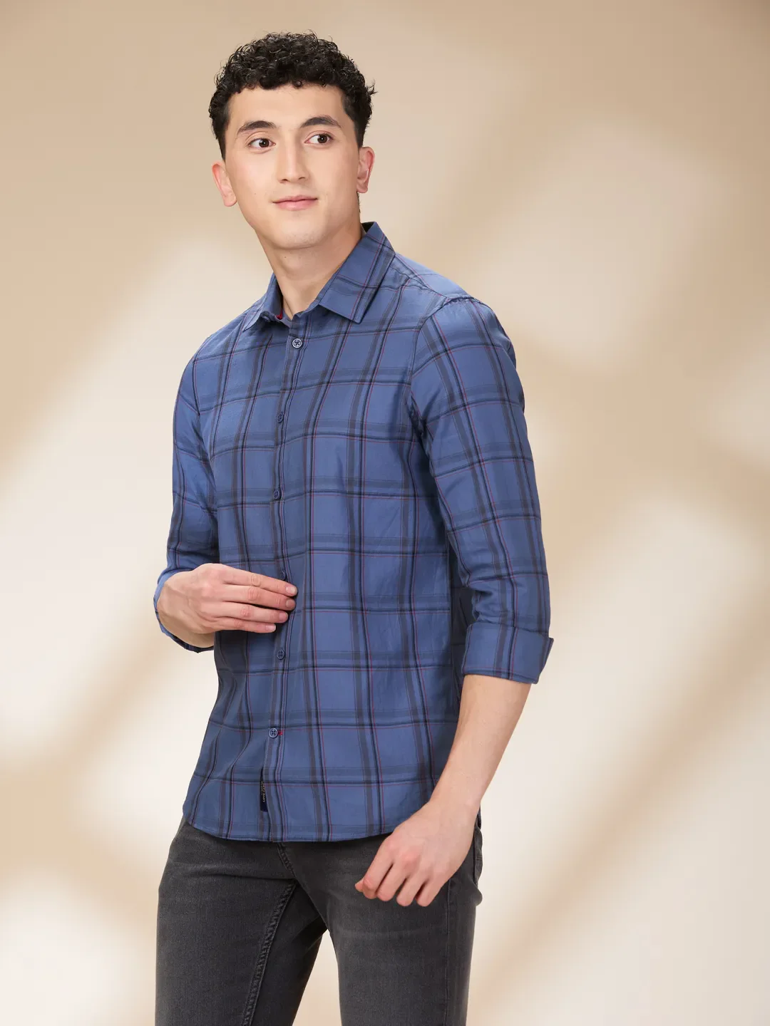 Blue Slim Fit Regular Collar Men's Shirt by Being Human Clothing - Image 4