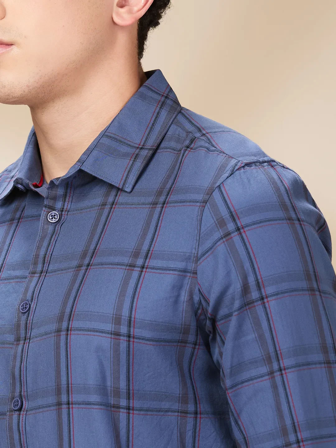 Blue Slim Fit Regular Collar Men's Shirt by Being Human Clothing - Image 5