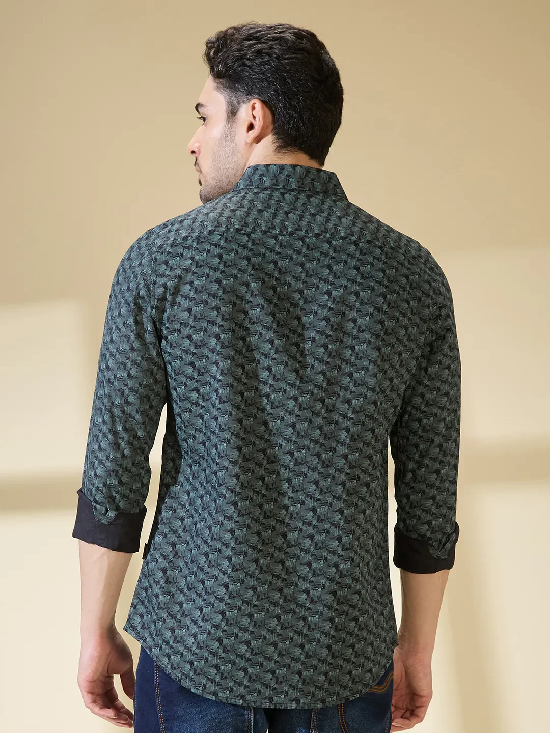 Olive Slim Straight Fit Regular Collar Long Sleeves Men's Shirt by Being Human Clothing - Image 3