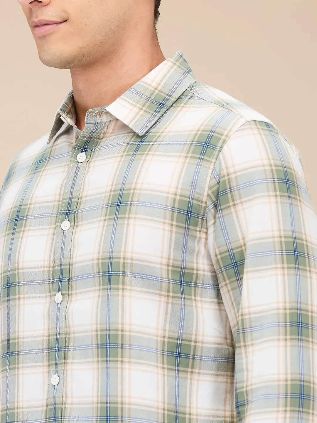 Beige Slim Straight Fit Regular Collar Long Sleeves Men's Shirt by Being Human Clothing - Image 5