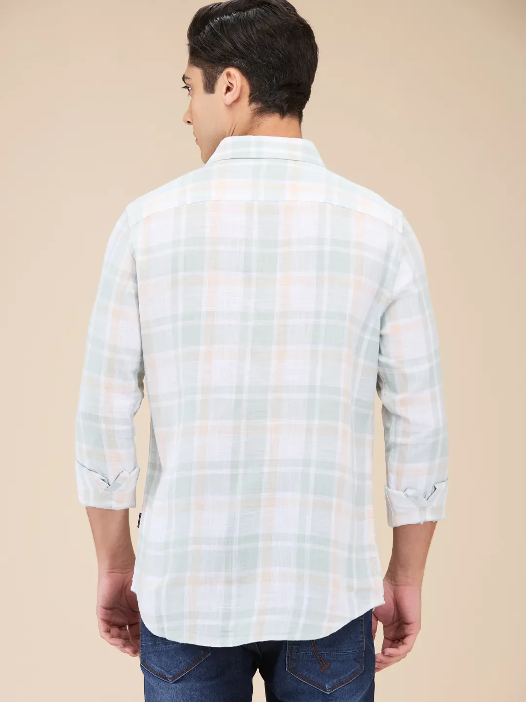Green Slim Straight Fit Regular Collar Long Sleeves Men's Shirt by Being Human Clothing - Image 3