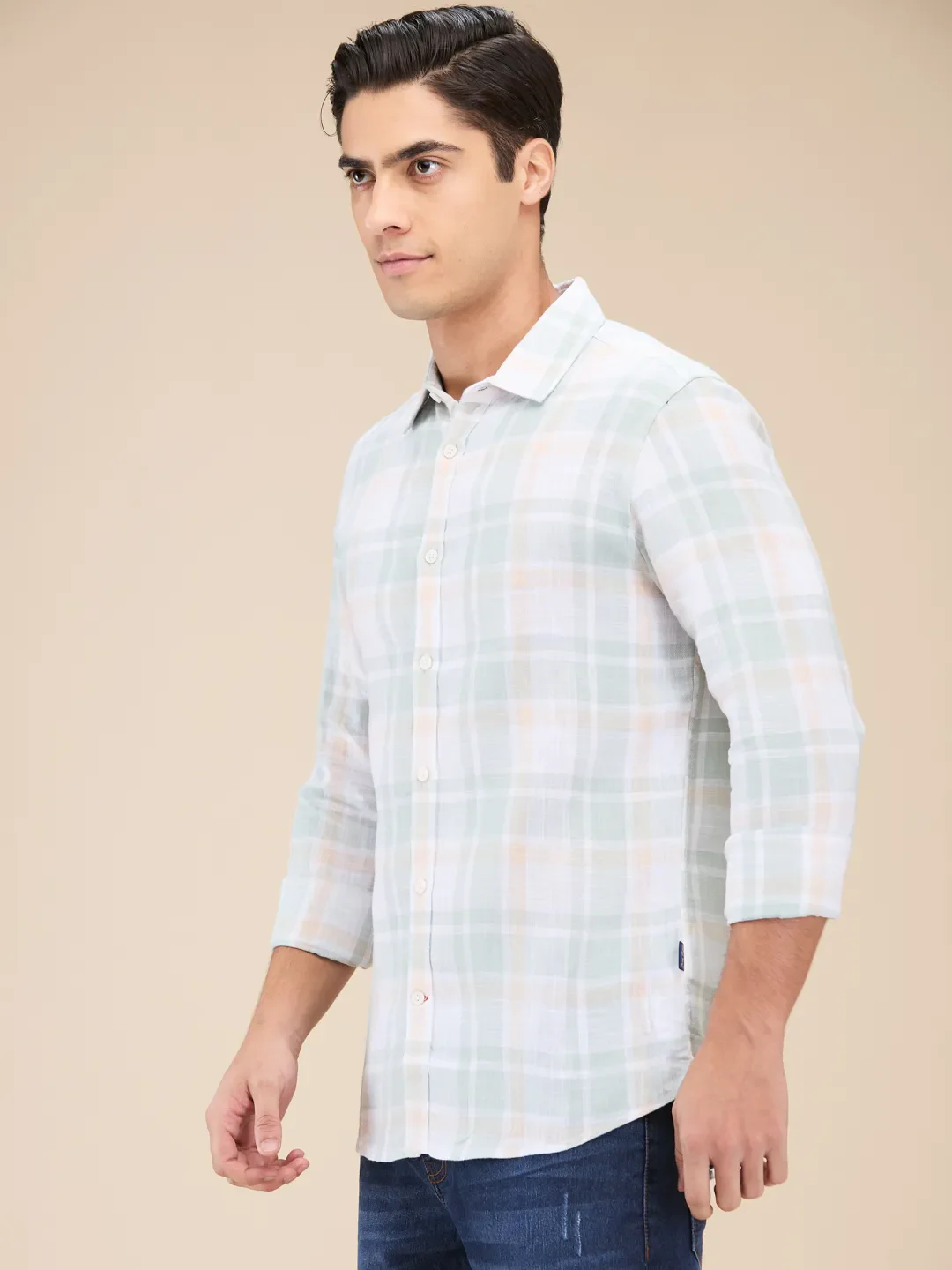 Green Slim Straight Fit Regular Collar Long Sleeves Men's Shirt by Being Human Clothing - Image 4