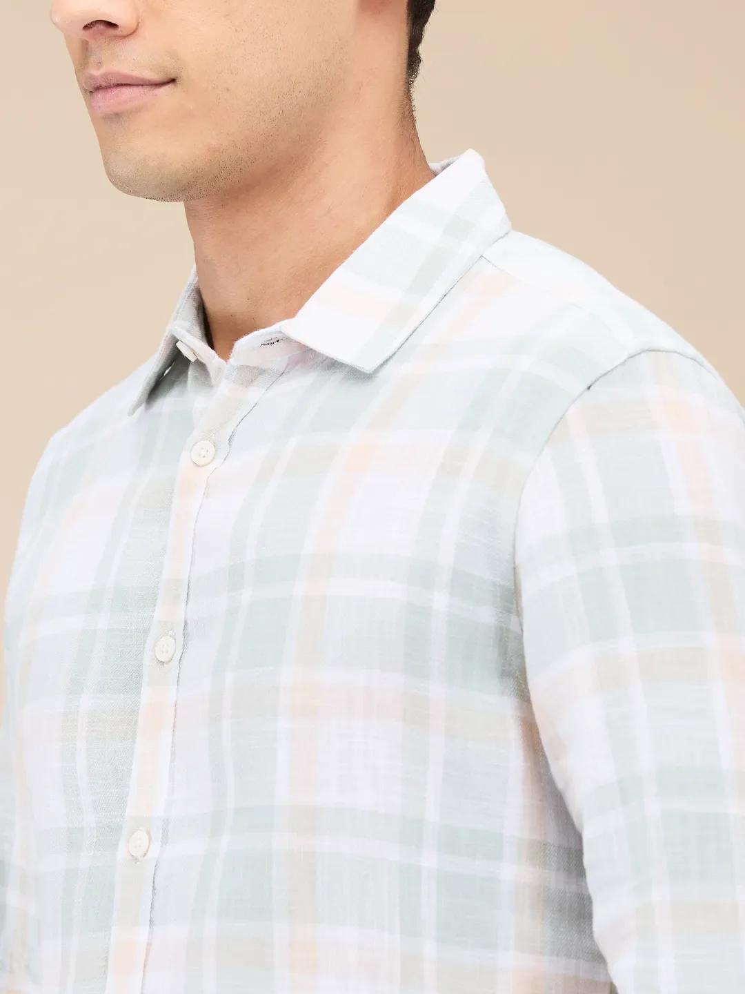 Green Slim Straight Fit Regular Collar Long Sleeves Men's Shirt by Being Human Clothing - Image 5