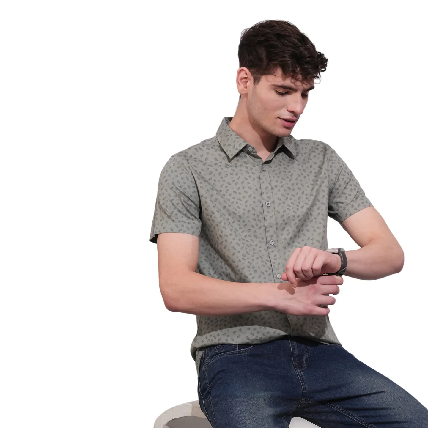 Grey Slim Straight Fit Regular Collar Short Sleeves Men's Shirt by Being Human Clothing - Image 6