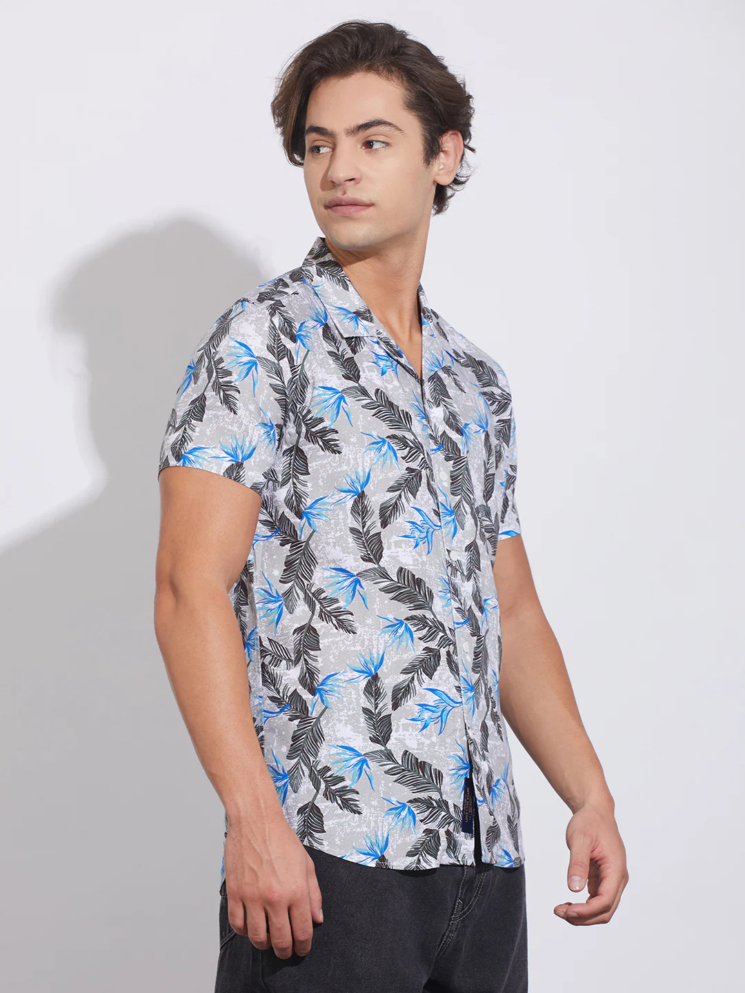 Grey Slim Straight Fit Regular Collar Short Sleeves Men's Shirt by Being Human Clothing - Image 2