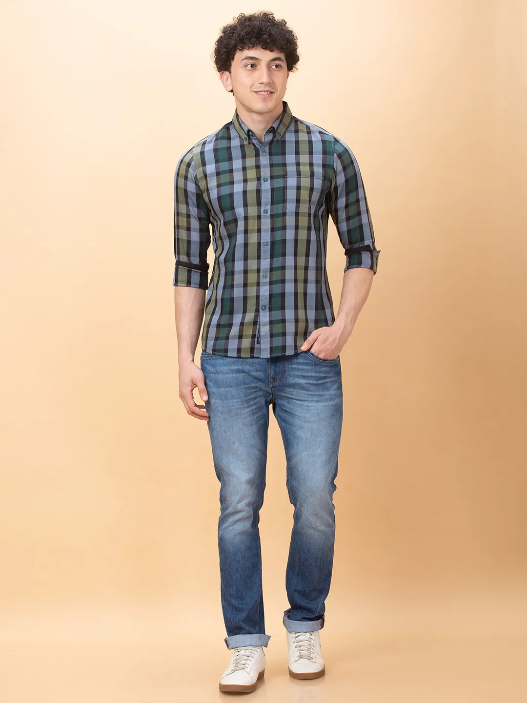 Green Slim Fit Regular Collar Men's Shirt by Being Human Clothing - Image 2