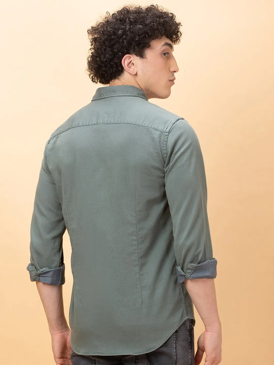 Green Slim Fit Regular Collar Men's Shirt by Being Human Clothing - Image 3