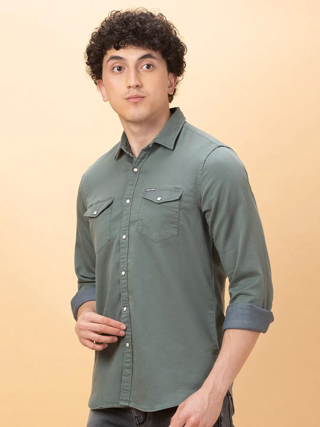 Green Slim Fit Regular Collar Men's Shirt by Being Human Clothing - Image 4