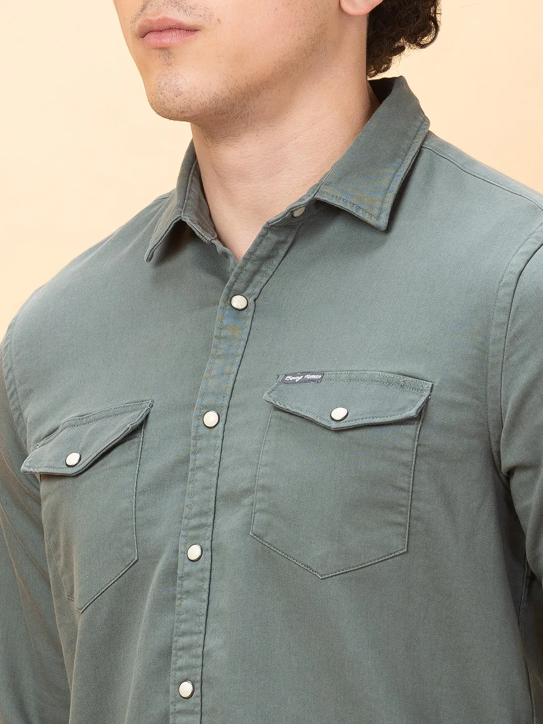 Green Slim Fit Regular Collar Men's Shirt by Being Human Clothing - Image 5