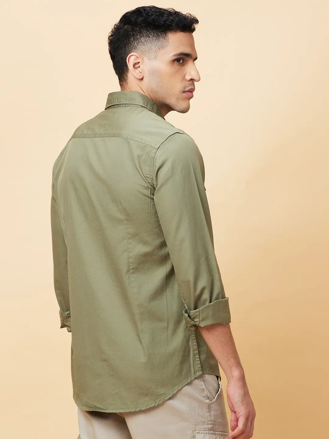 Green Slim Fit Regular Collar Men's Shirt by Being Human Clothing - Image 3