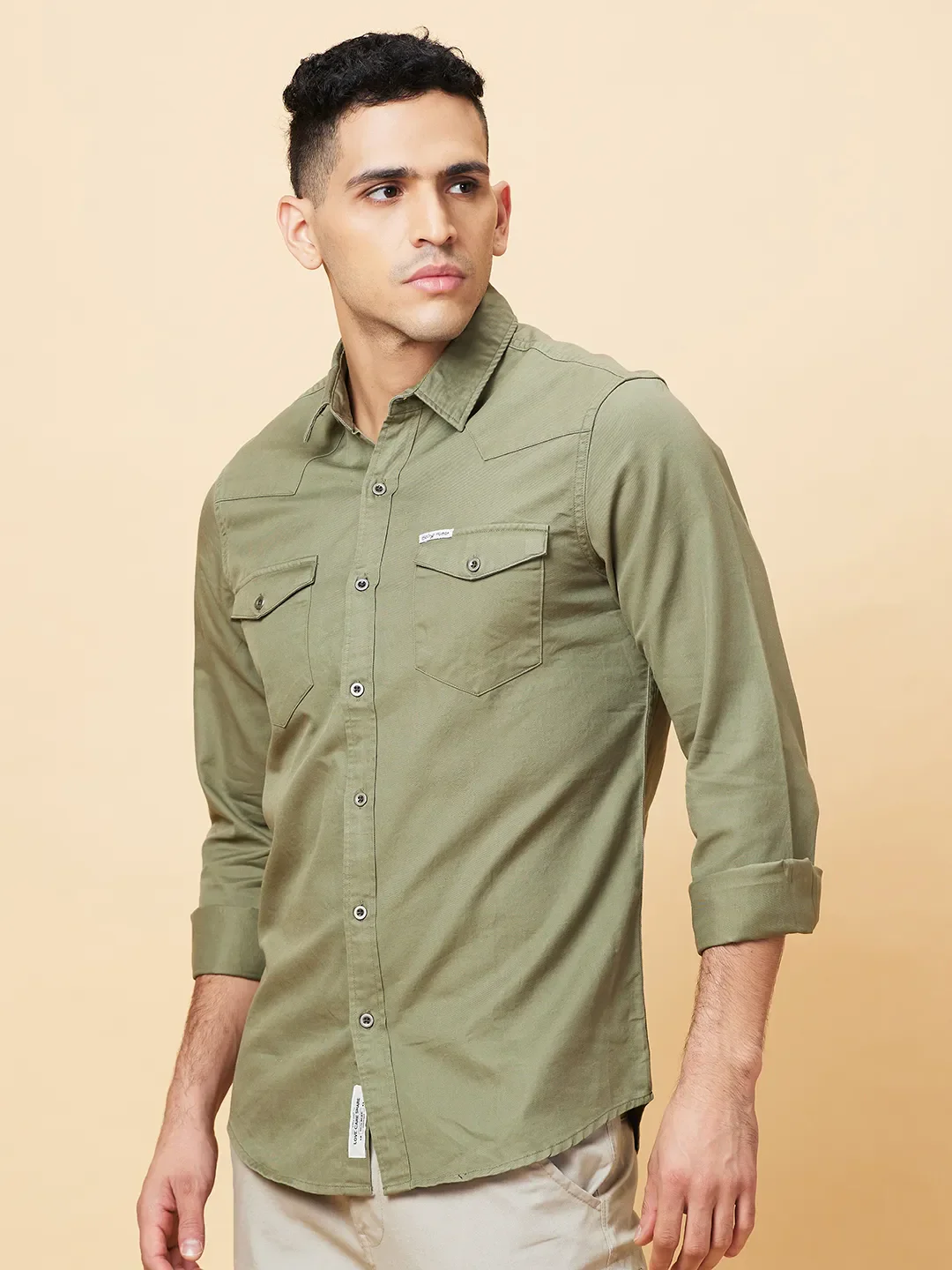 Green Slim Fit Regular Collar Men's Shirt by Being Human Clothing - Image 4