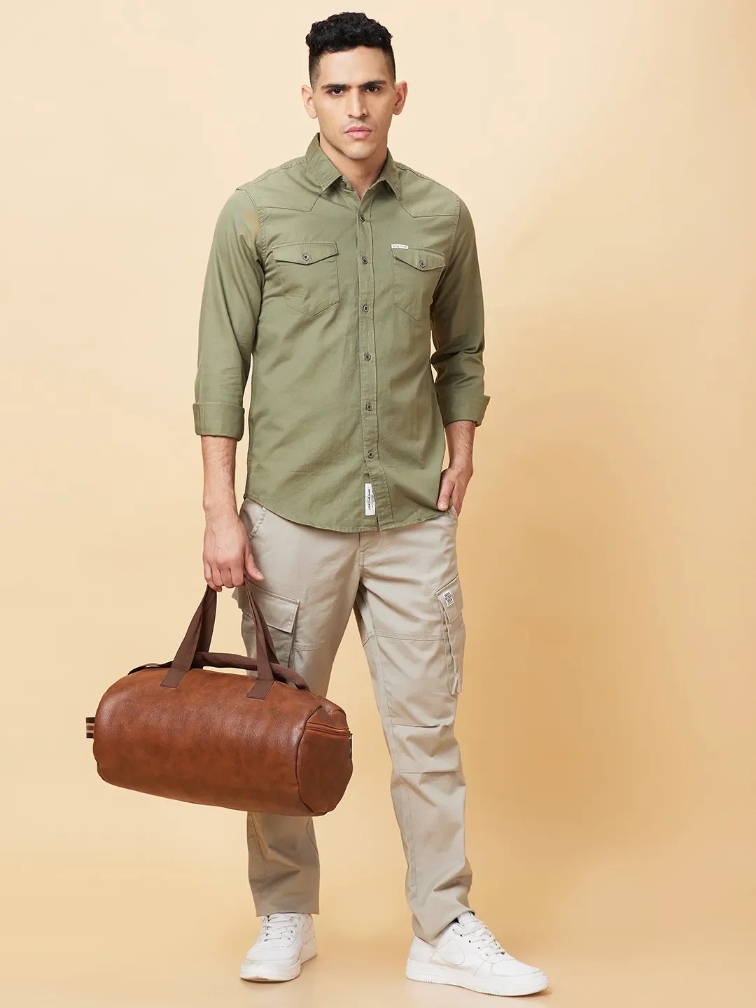 Green Slim Fit Regular Collar Men's Shirt by Being Human Clothing - Image 6
