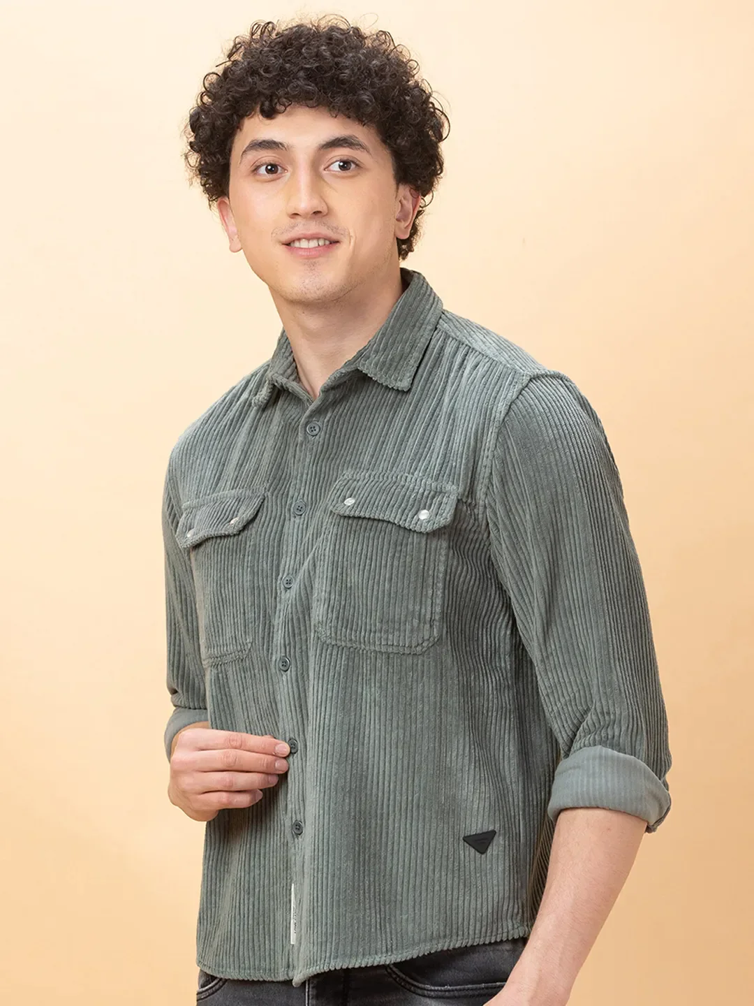 Green Slim Fit Regular Collar Men's Shirt by Being Human Clothing - Image 4
