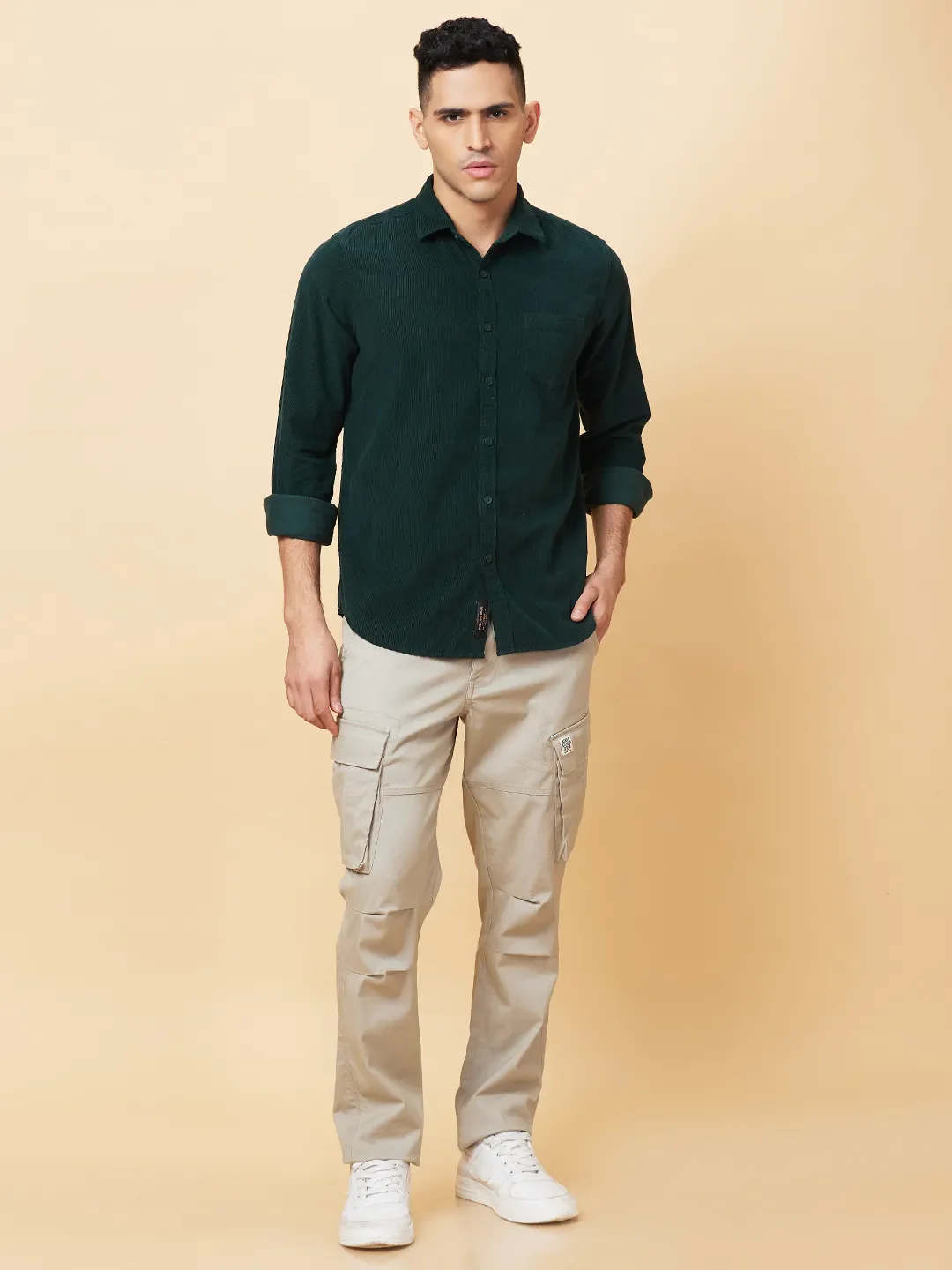 Green Slim Fit Regular Collar Men's Shirt by Being Human Clothing - Image 2