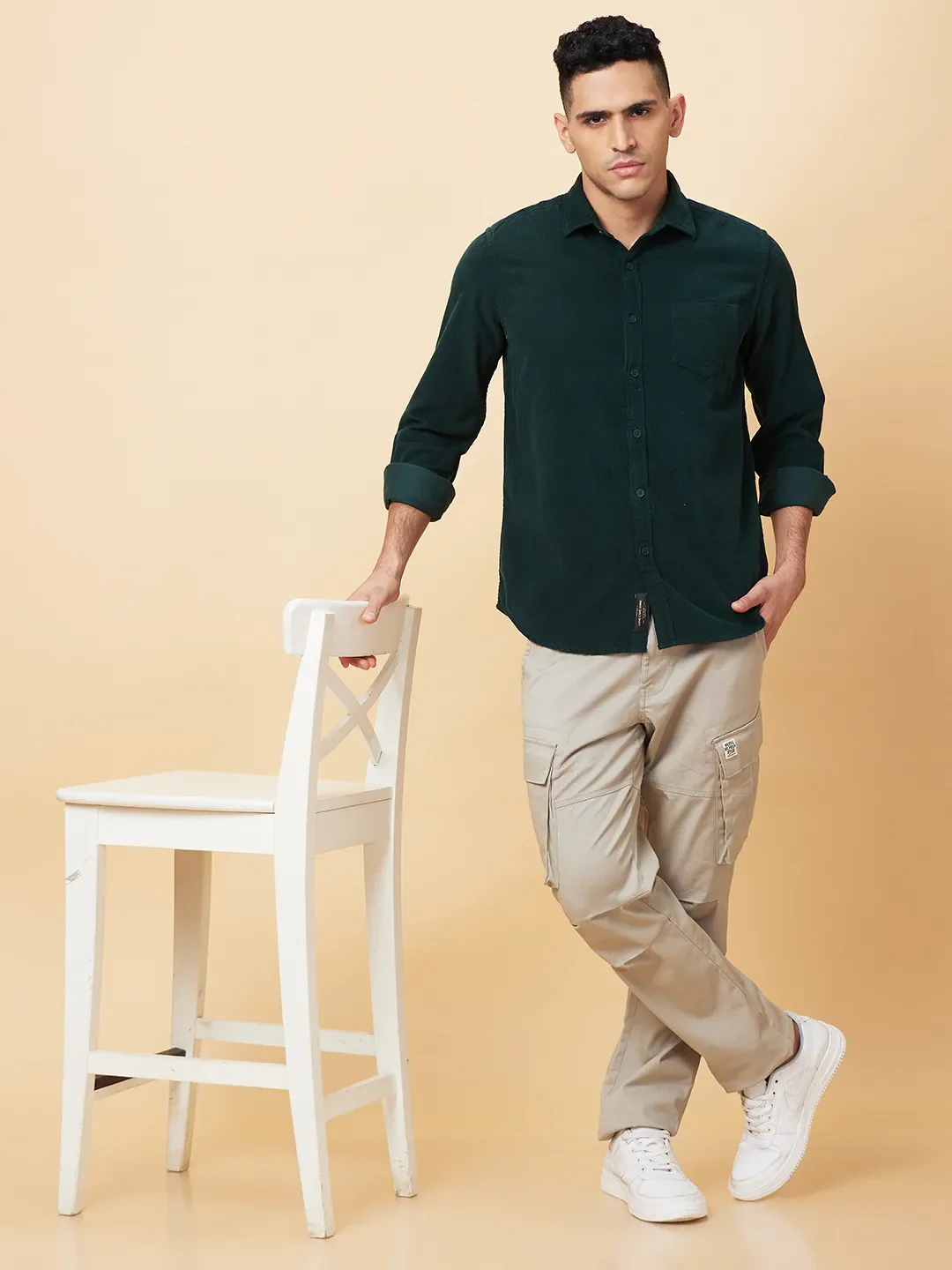 Green Slim Fit Regular Collar Men's Shirt by Being Human Clothing - Image 6