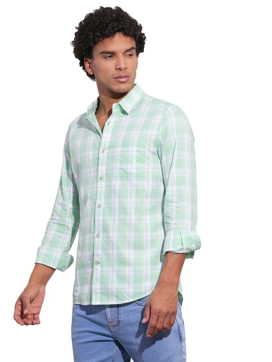 Green Regular Fit Regular Collar Men's Shirt by Being Human Clothing - Image 2