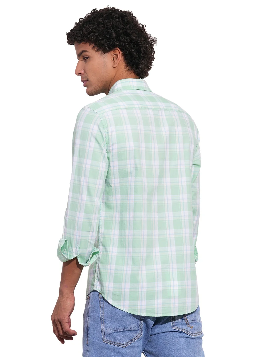 Green Regular Fit Regular Collar Men's Shirt by Being Human Clothing - Image 3