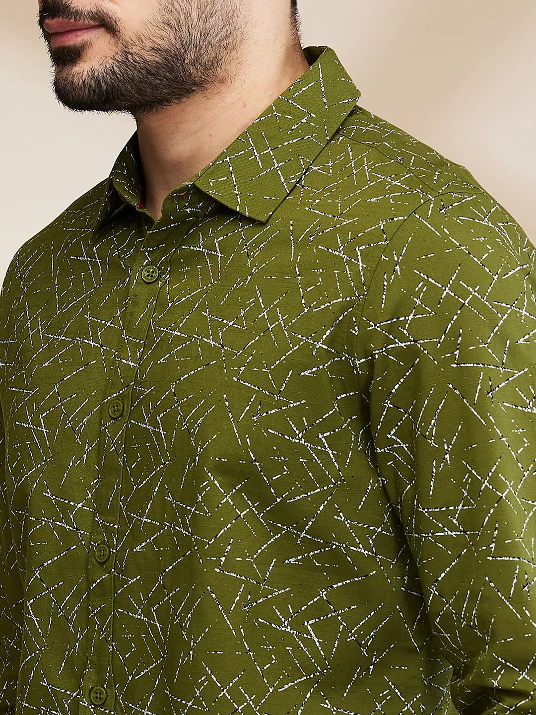 Green Slim Straight Fit Regular Collar Long Sleeves Men's Shirt by Being Human Clothing - Image 5