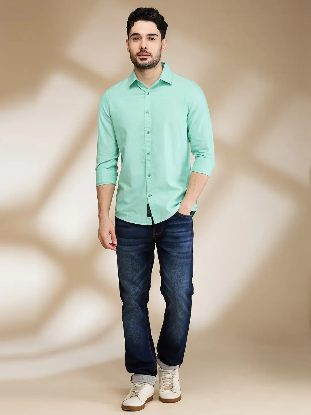 Green Slim Fit Regular Collar Men's Shirt by Being Human Clothing - Image 2