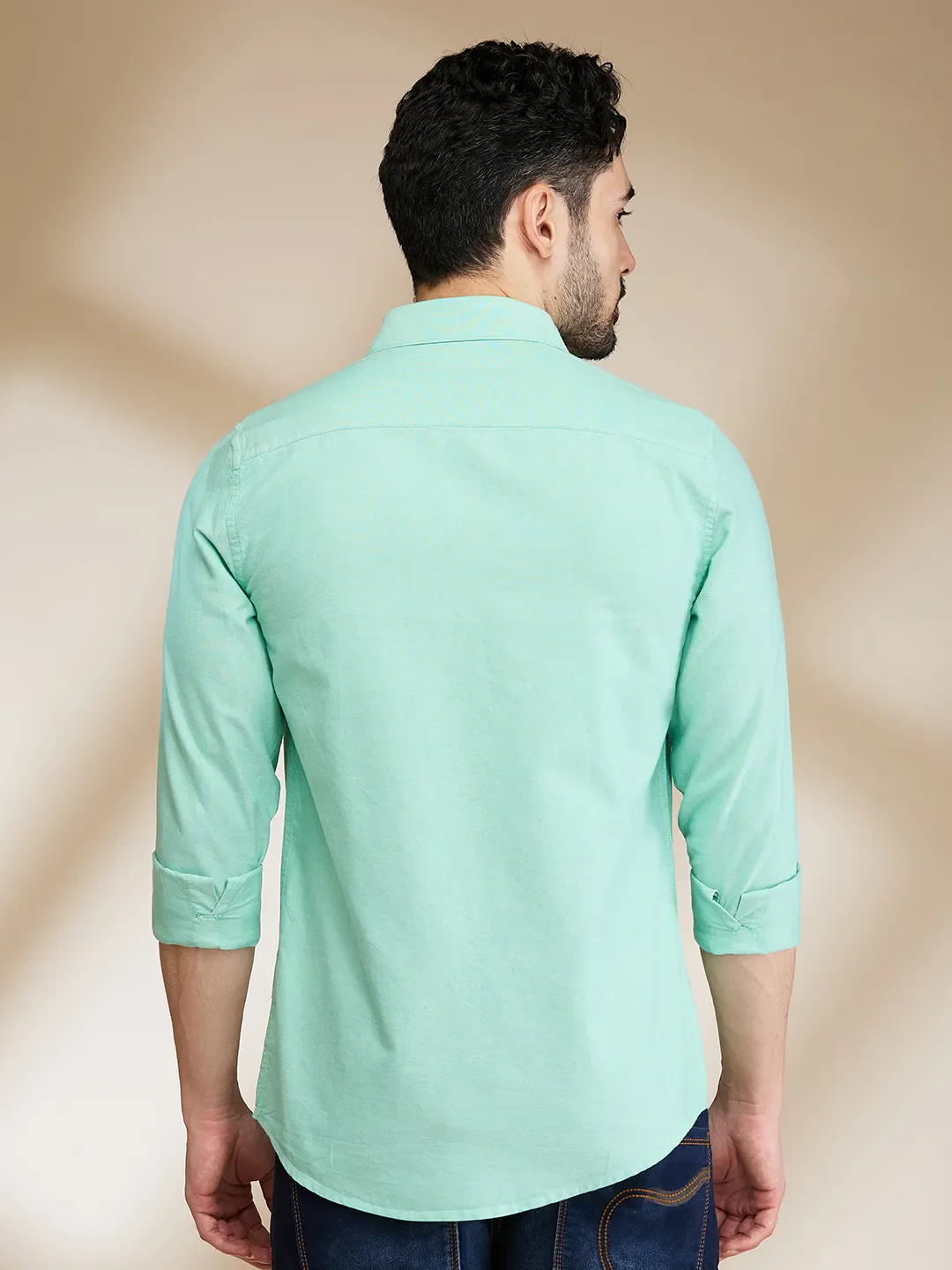 Green Slim Fit Regular Collar Men's Shirt by Being Human Clothing - Image 3