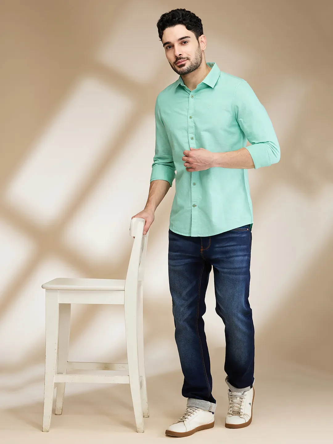 Green Slim Fit Regular Collar Men's Shirt by Being Human Clothing - Image 6