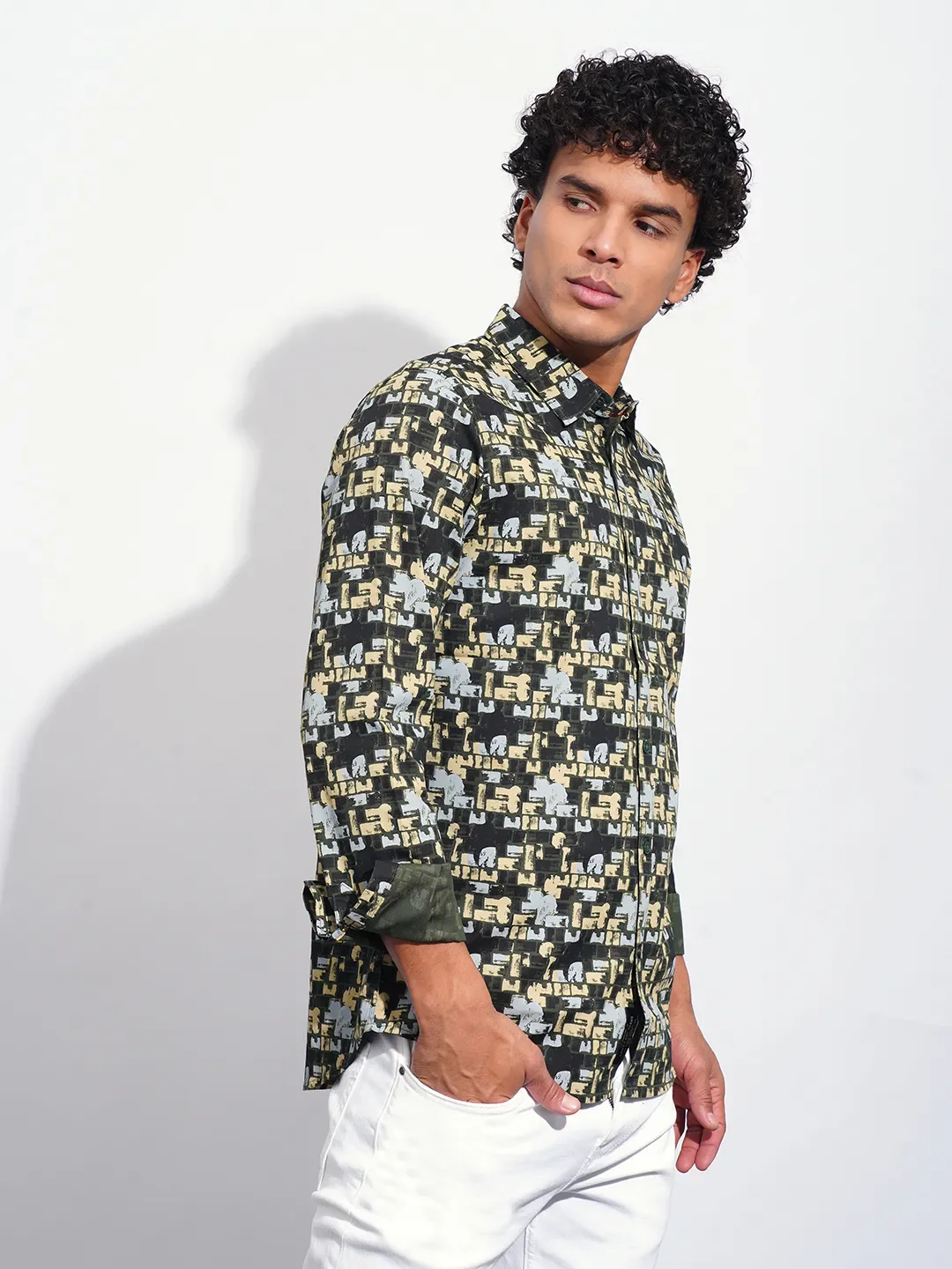 Green Slim Straight Fit Regular Collar Long Sleeves Men's Shirt by Being Human Clothing - Image 2