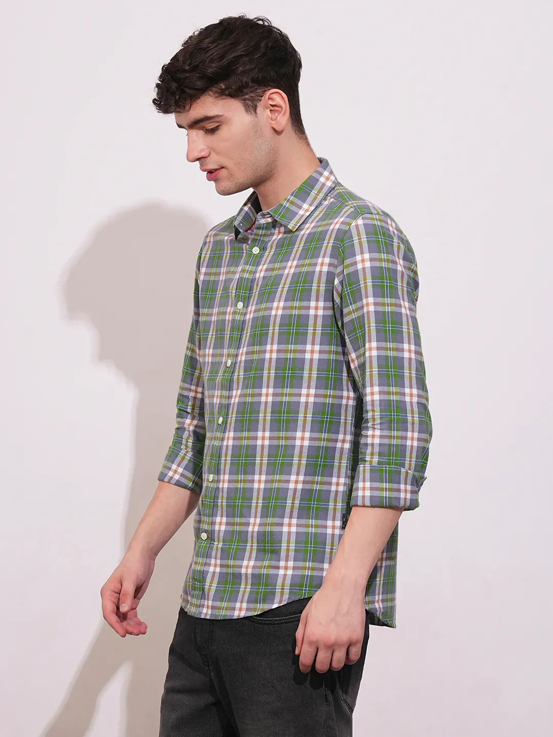 Green Slim Straight Fit Regular Collar Long Sleeves Men's Shirt by Being Human Clothing - Image 2