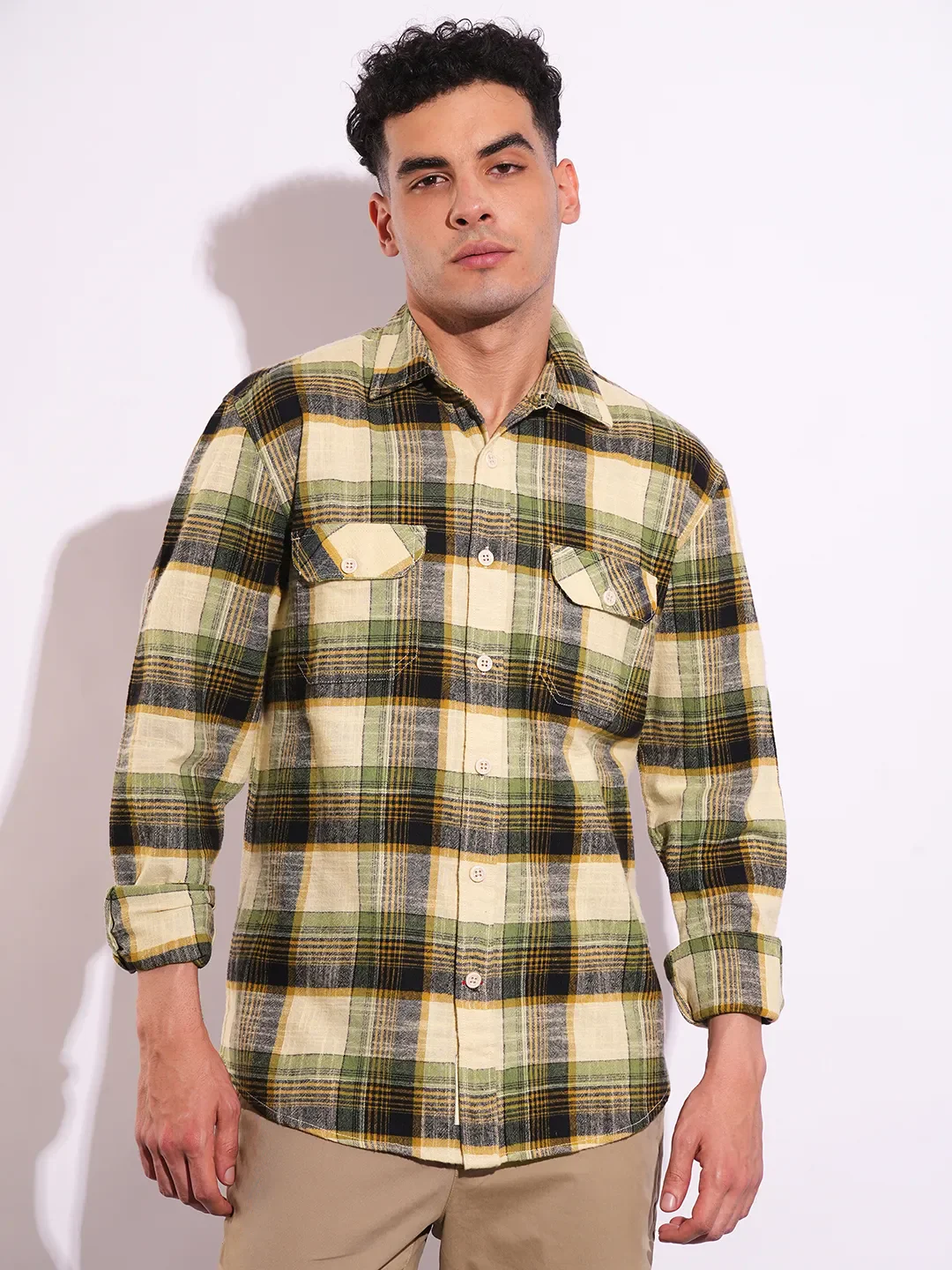 Green Moderno Fit Regular Collar Long Sleeves Men's Shirt by Being Human Clothing