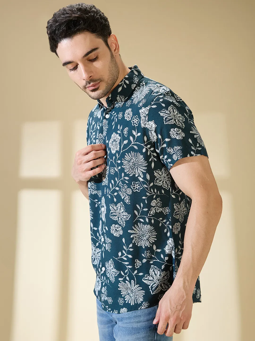 Green Regular Fit Regular Collar Men's Shirt by Being Human Clothing - Image 4