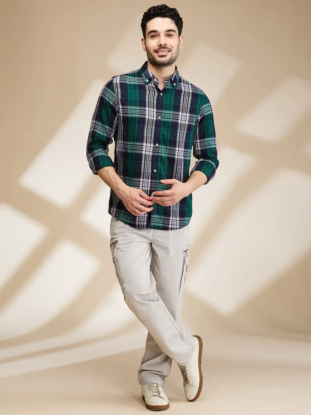 Green Slim Fit Regular Collar Men's Shirt by Being Human Clothing - Image 2